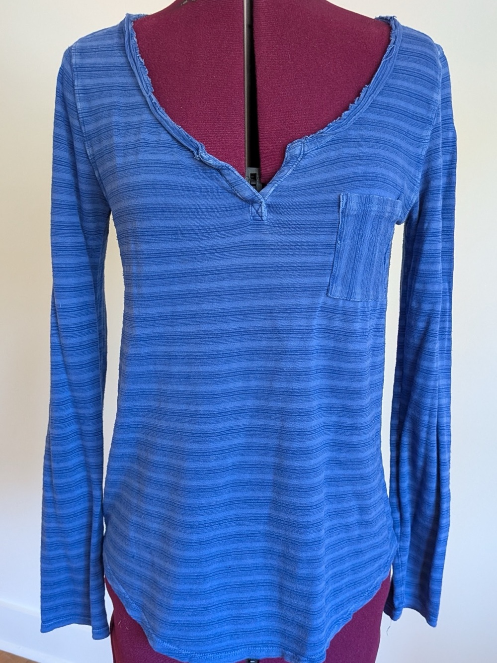 Lucky Brand Blue Striped Long-Sleeve Pocket Tee